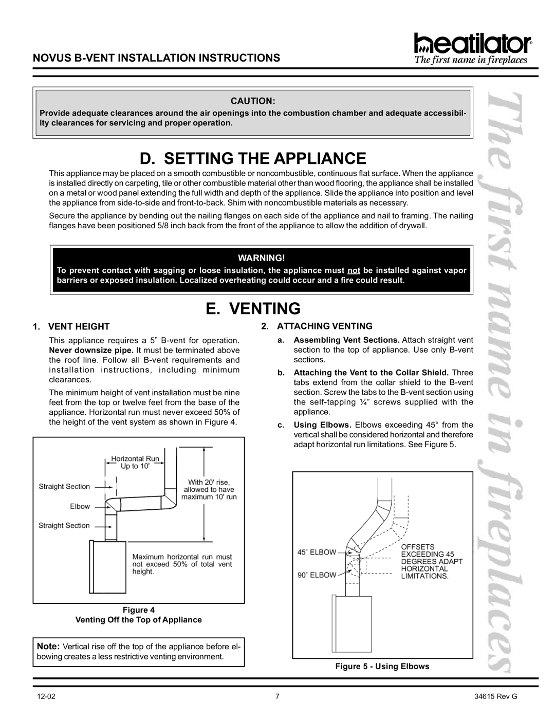 Hearth and Home Technologies GNBC36, GNBC30, GNBC33 manual Setting the Appliance, Vent Height, Attaching Venting 