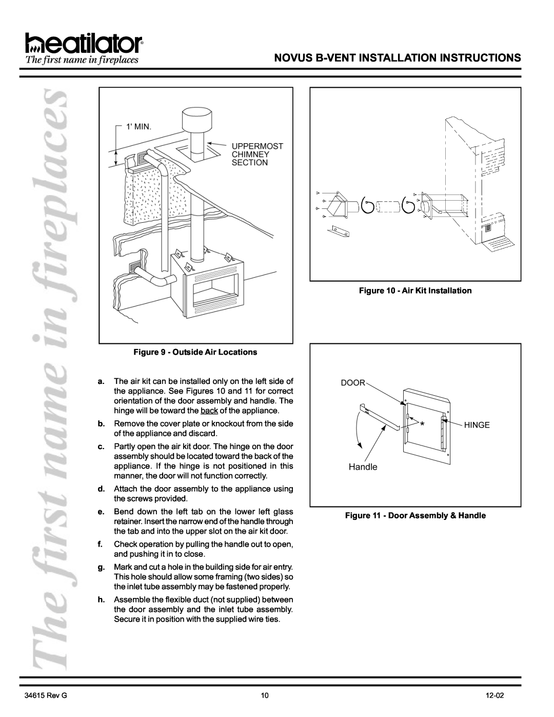 Hearth and Home Technologies GNBC36 Novus B-Ventinstallation Instructions, Outside Air Locations, Air Kit Installation 