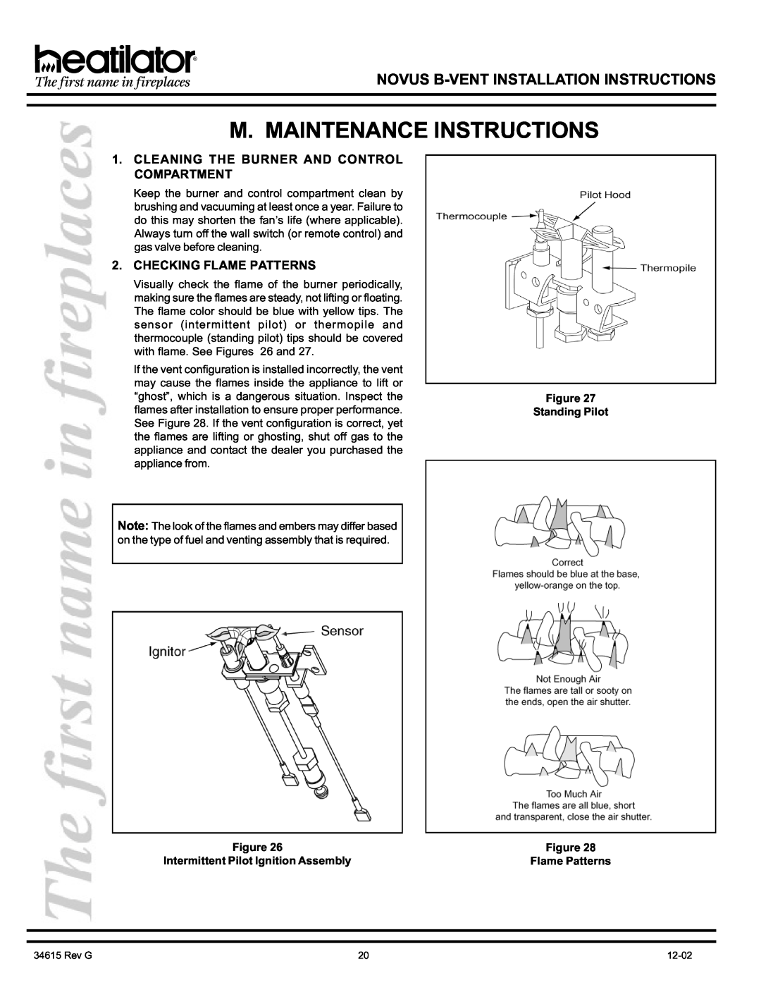 Hearth and Home Technologies GNBC33, GNBC30 manual M. Maintenance Instructions, Cleaning The Burner And Control Compartment 