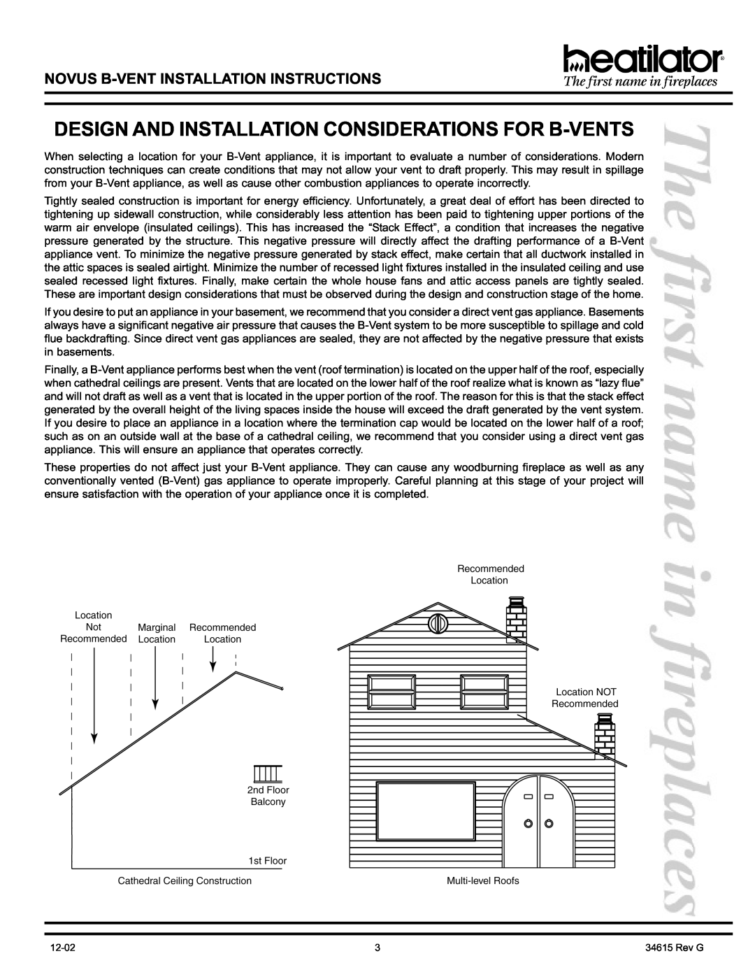 Hearth and Home Technologies GNBC30, GNBC36, GNBC33 manual Novus B-Ventinstallation Instructions 