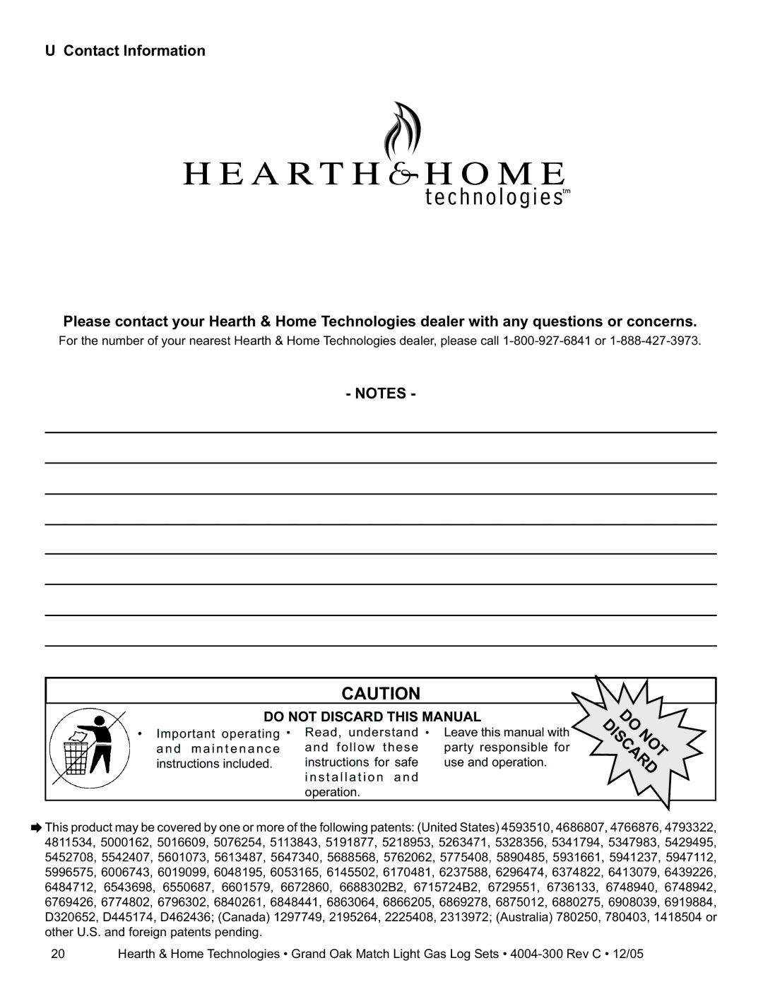 Hearth and Home Technologies GO24MTCH, GO30MTCH installation instructions Do not Discard this Manual 