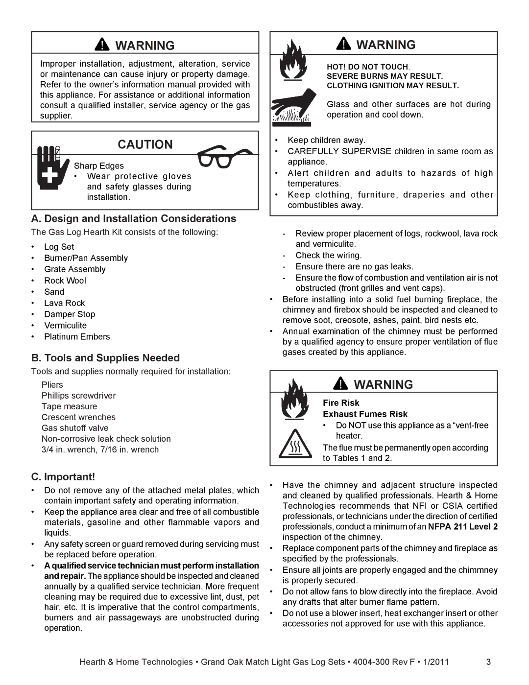 Hearth and Home Technologies GO318MTCH, GO324MTCH Design and Installation Considerations, Tools and Supplies Needed 