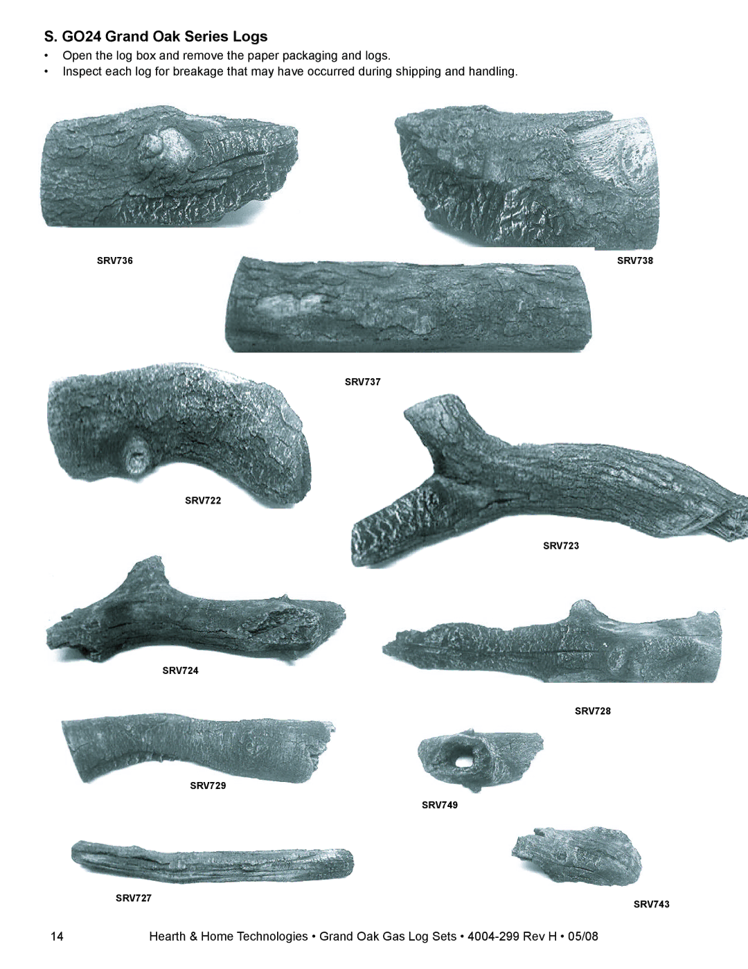 Hearth and Home Technologies GO40SP-REM-ng, GO35SP-REM-NG, GO24SP-REM-LP, GO30-IPI-NG, GO40-IPI-NG GO24 Grand Oak Series Logs 
