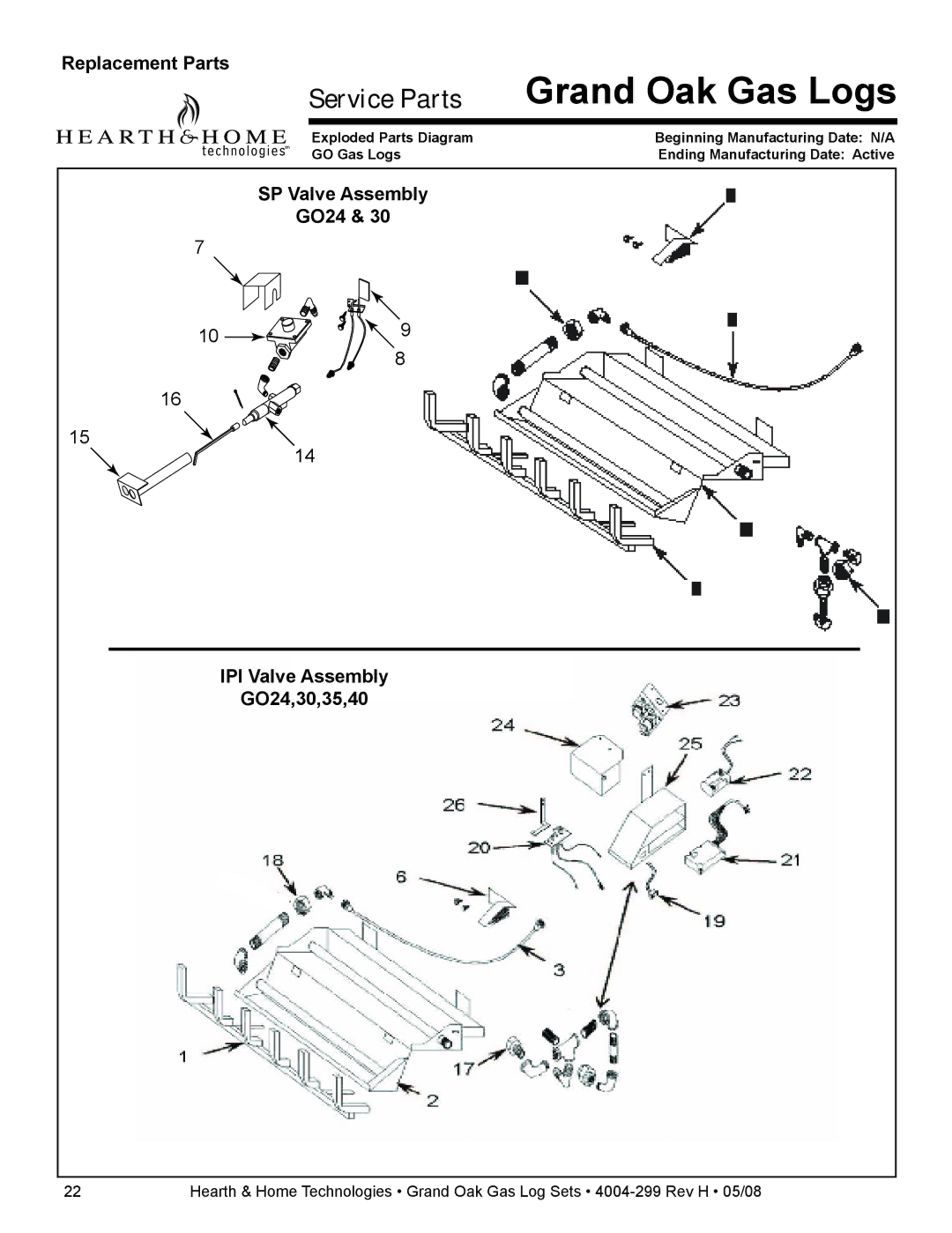 Hearth and Home Technologies GO24SP-REM-LP, GO35SP-REM-NG, GO30-IPI-NG Replacement Parts, IPI Valve Assembly, GO24,30,35,40 