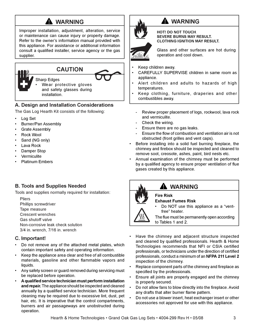 Hearth and Home Technologies GO40-IPI-NG, GO35SP-REM-NG Design and Installation Considerations, Tools and Supplies Needed 