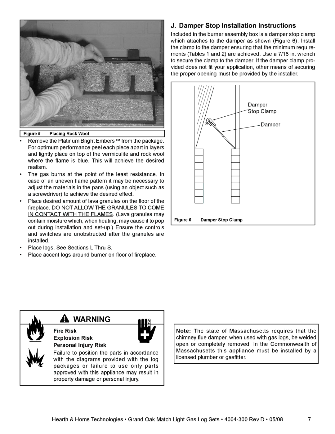 Hearth and Home Technologies GO35MTCH Damper Stop Installation Instructions, Fire Risk Explosion Risk Personal Injury Risk 