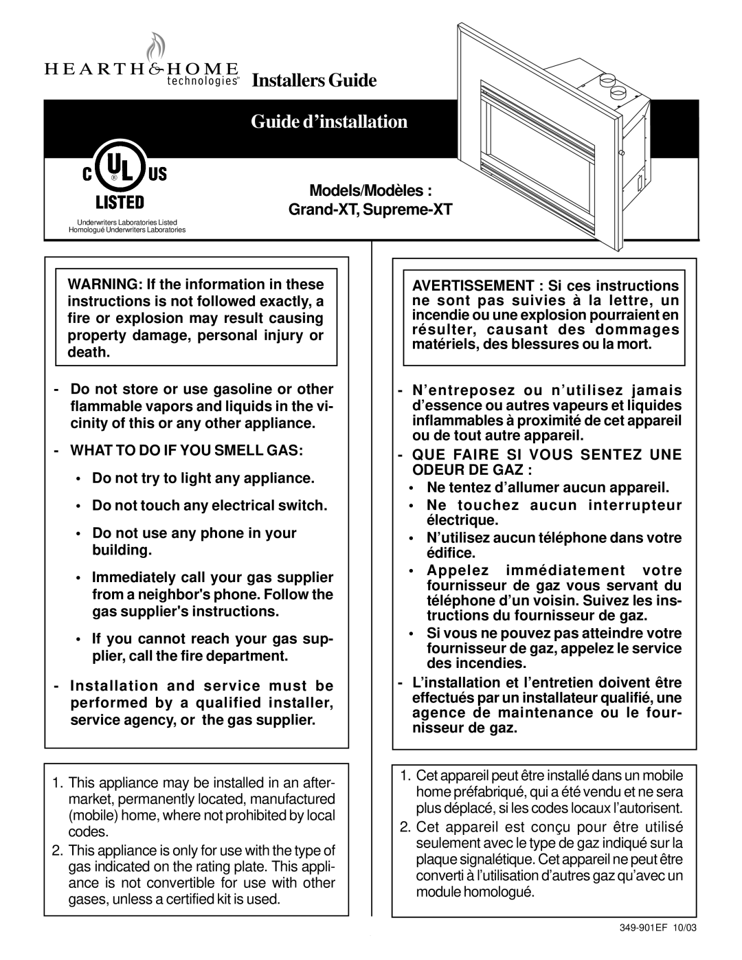 Hearth and Home Technologies Supreme-XT, Grand-XT manual Guide d’installation 