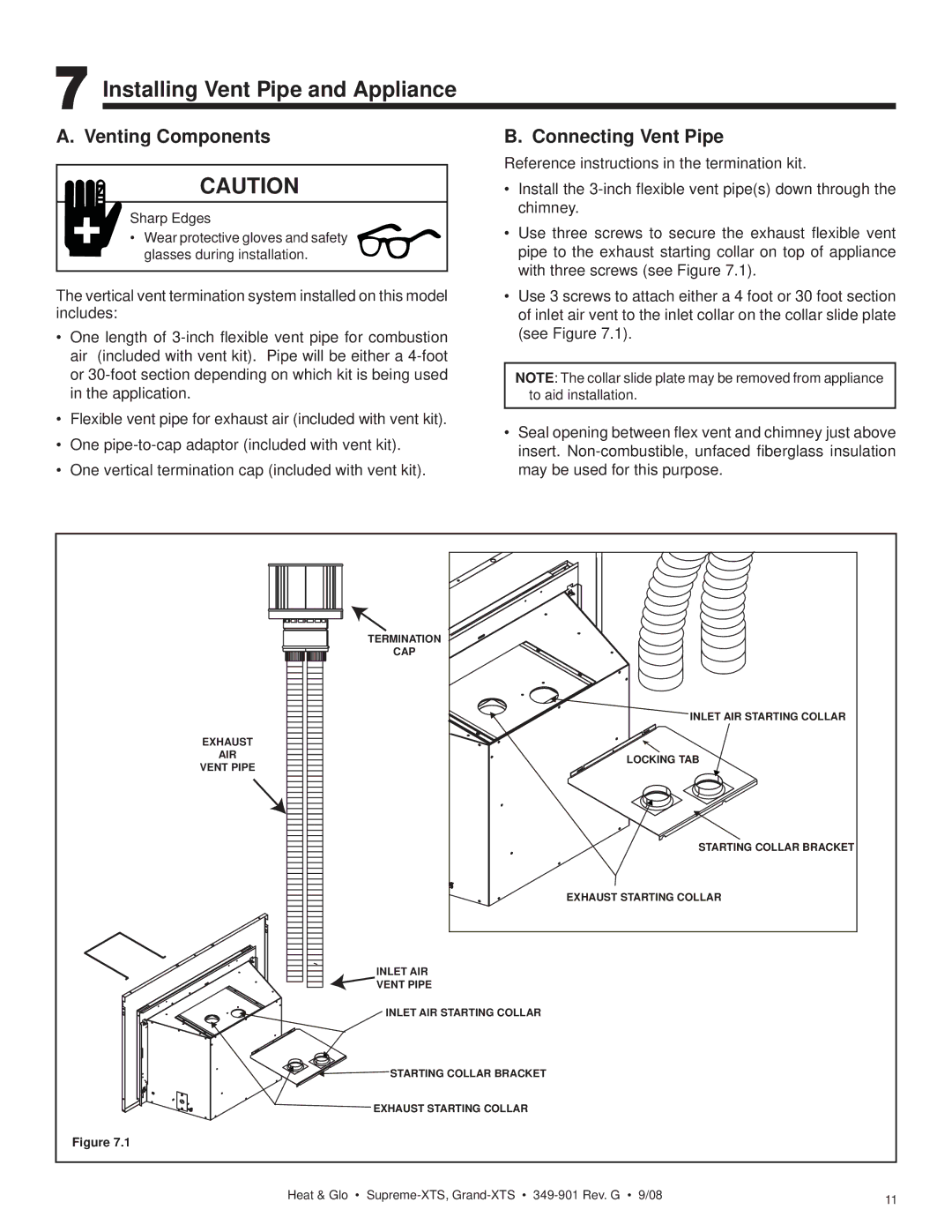 Hearth and Home Technologies Supreme-XTS Installing Vent Pipe and Appliance, Venting Components, Connecting Vent Pipe 