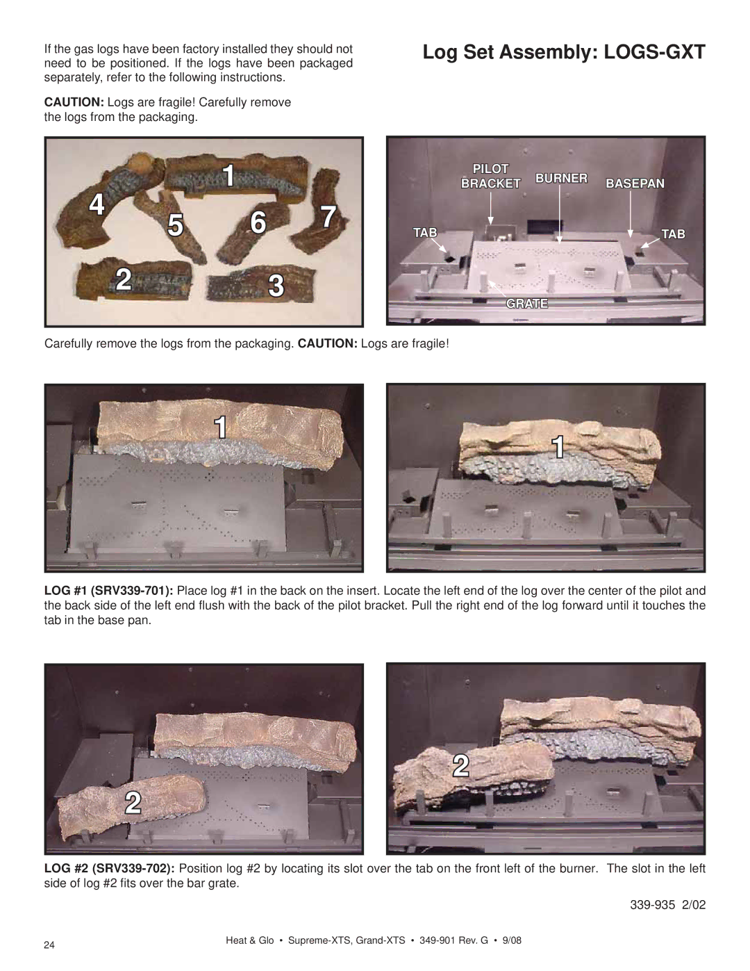 Hearth and Home Technologies Grand-XTS, Supreme-XTS owner manual Log Set Assembly LOGS-GXT 