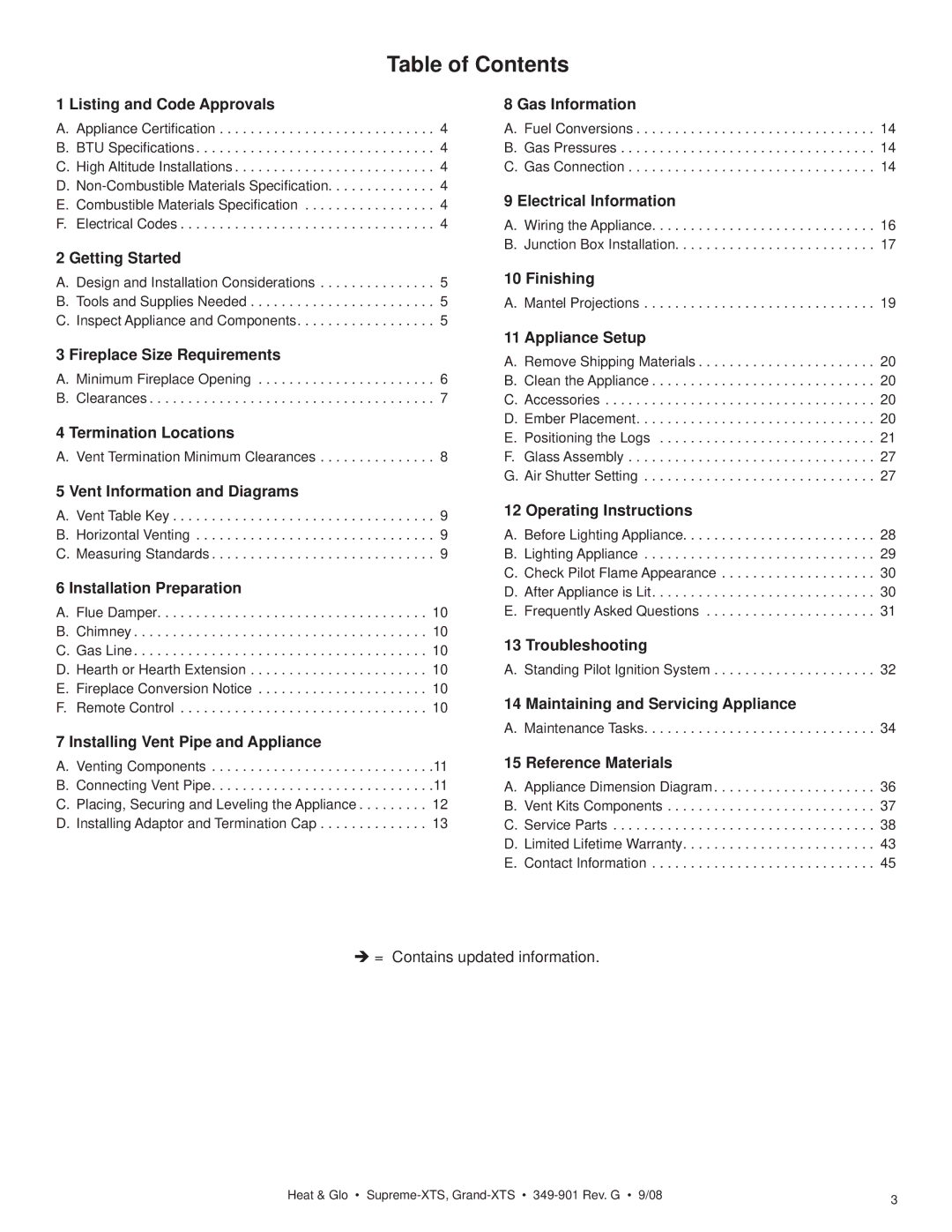 Hearth and Home Technologies Supreme-XTS, Grand-XTS owner manual Table of Contents 