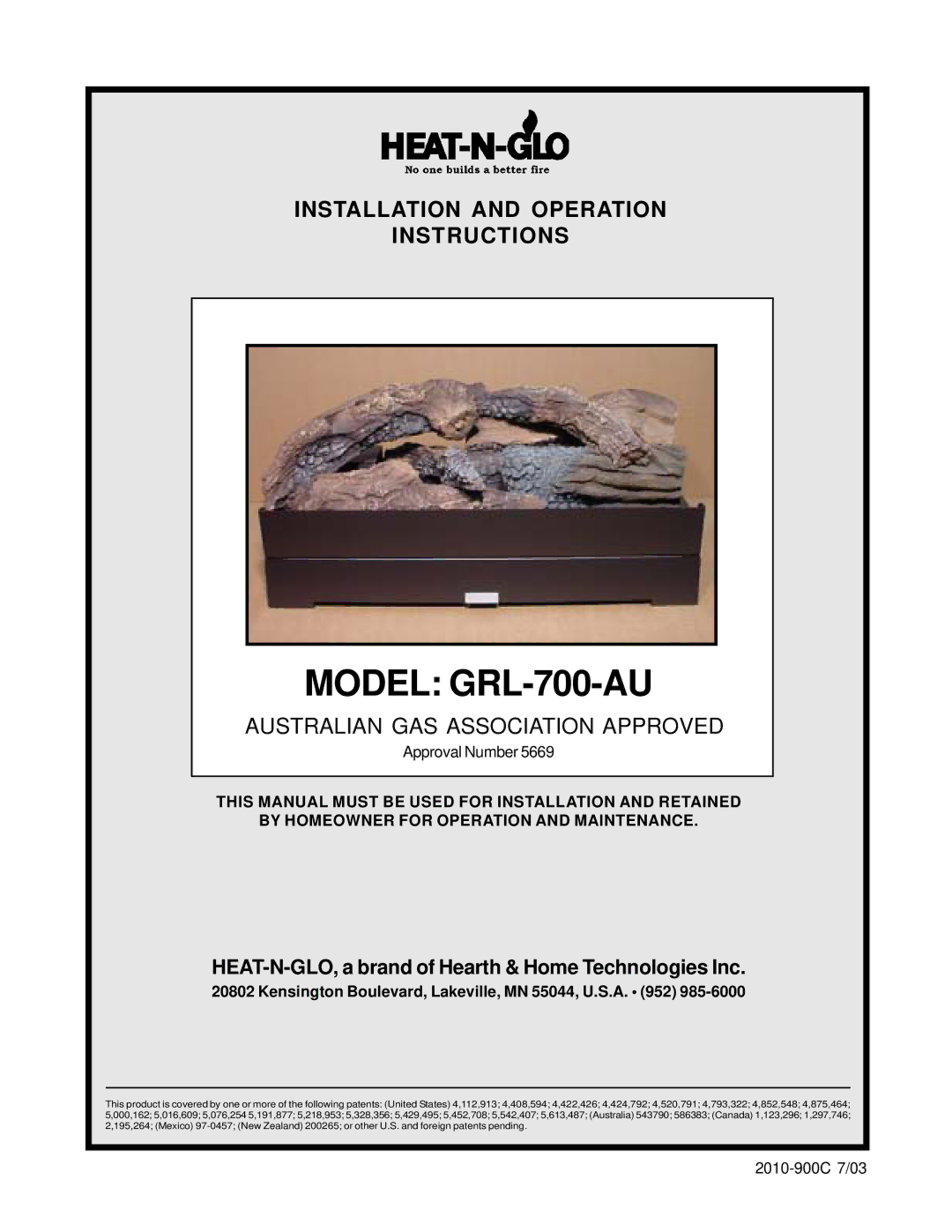 Hearth and Home Technologies manual Model GRL-700-AU 