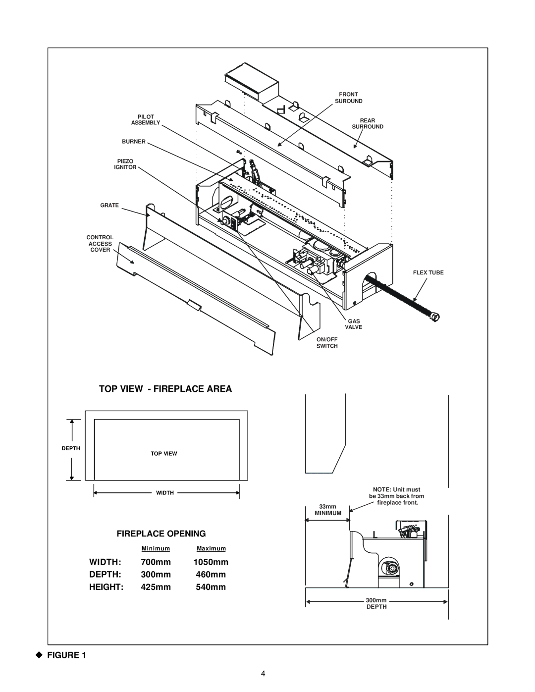 Hearth and Home Technologies GRL-700-AU manual TOP View Fireplace Area 