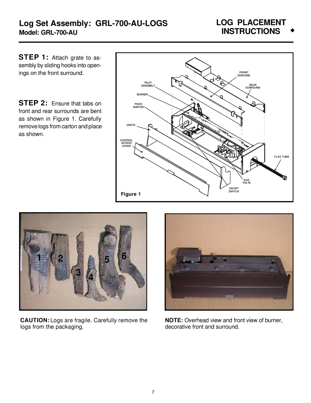 Hearth and Home Technologies manual Log Set Assembly GRL-700-AU-LOGS 