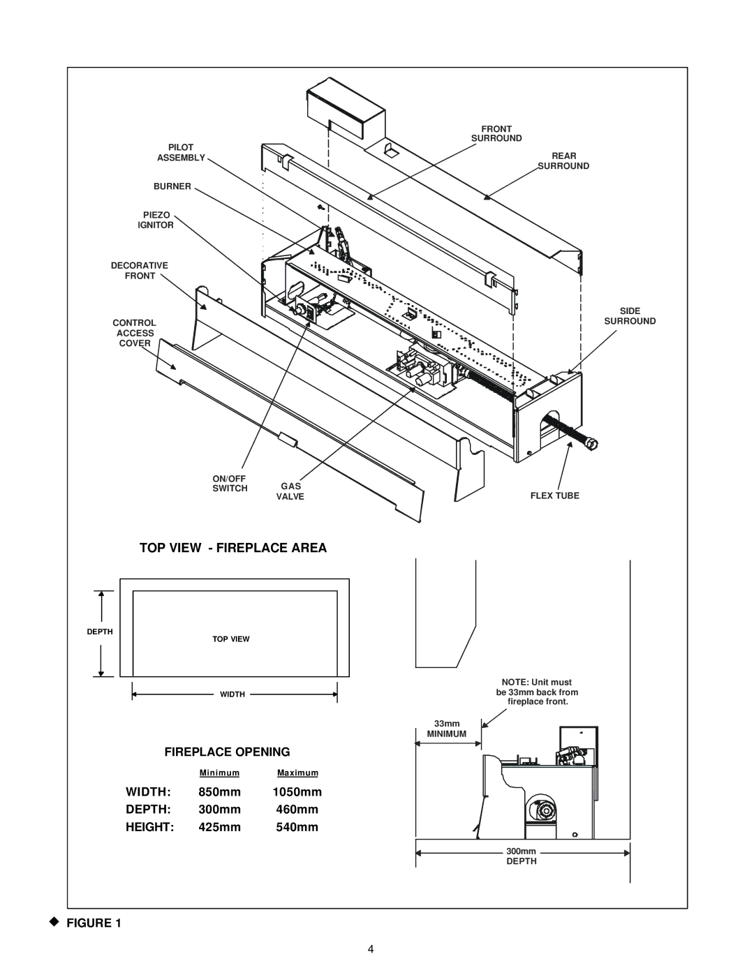 Hearth and Home Technologies GRL-850-AU manual TOP View Fireplace Area 