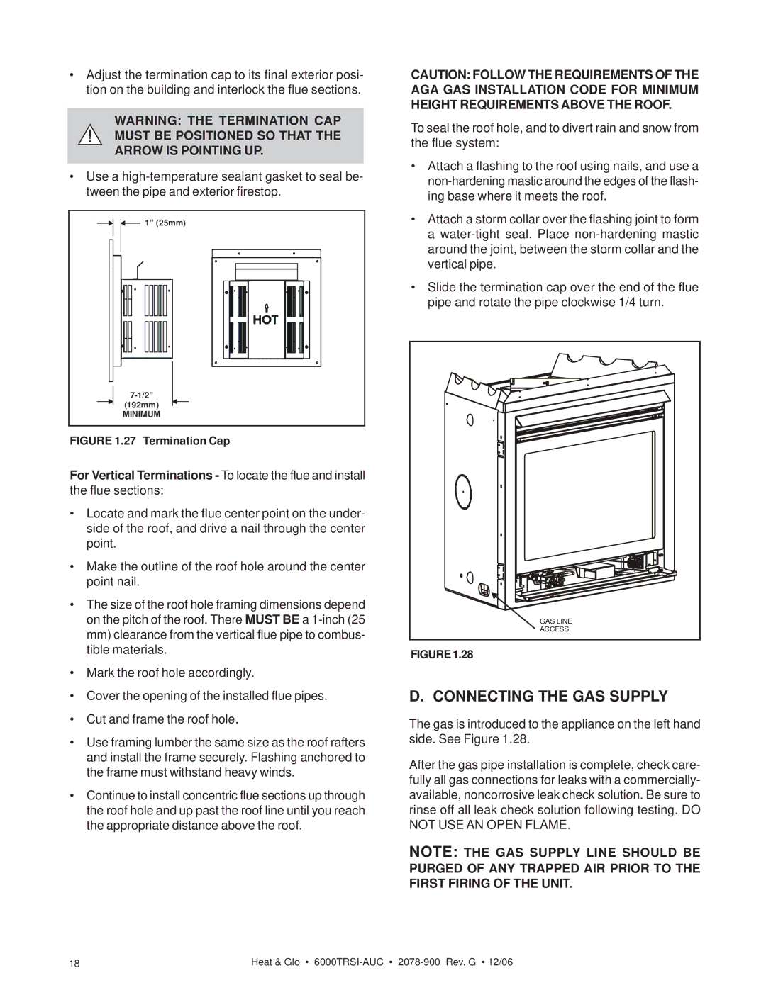 Hearth and Home Technologies Heat & Glo Connecting the GAS Supply, Must be Positioned SO That the Arrow is Pointing UP 