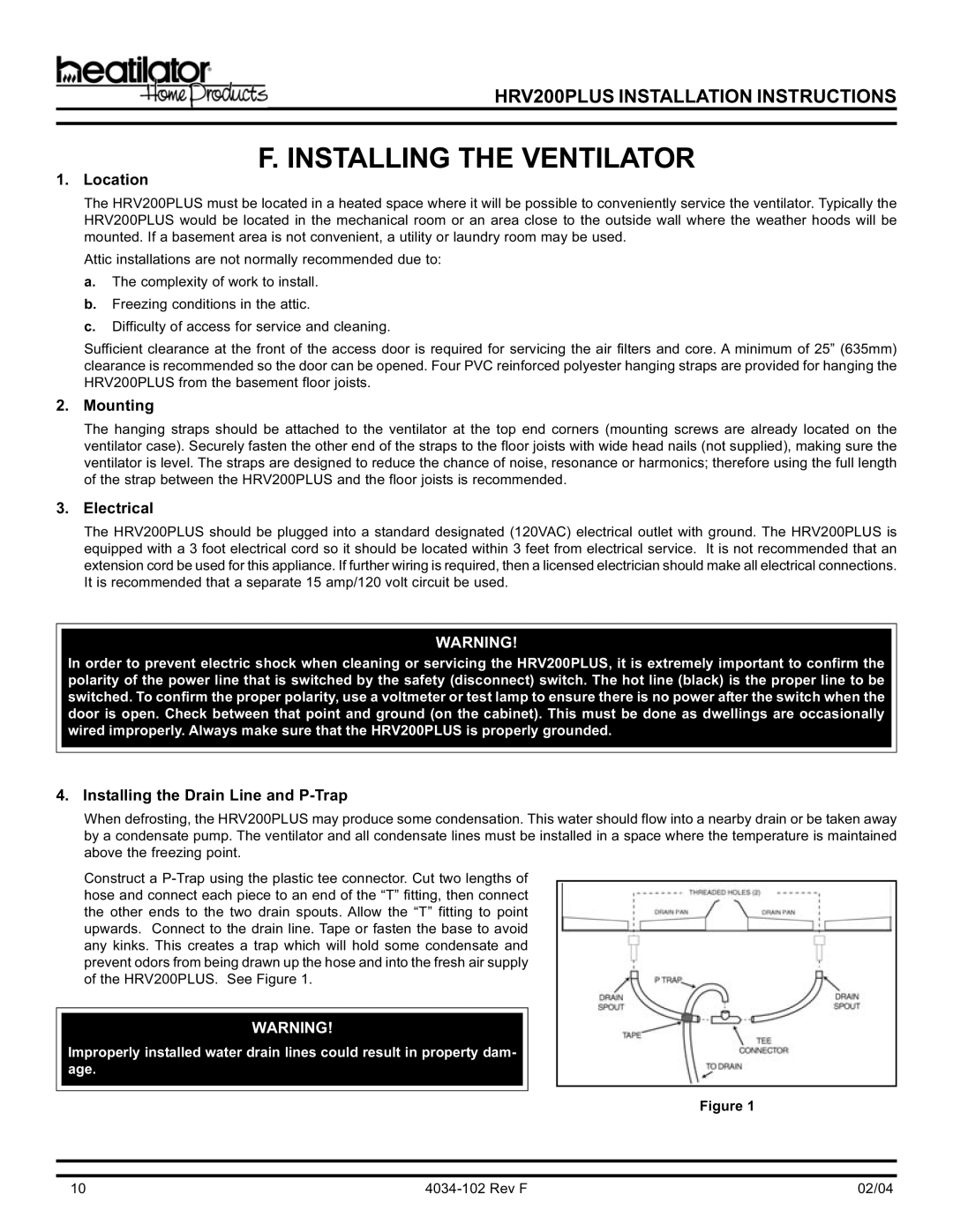 Hearth and Home Technologies HRV200PLUS manual Installing the Ventilator, Location, Electrical 