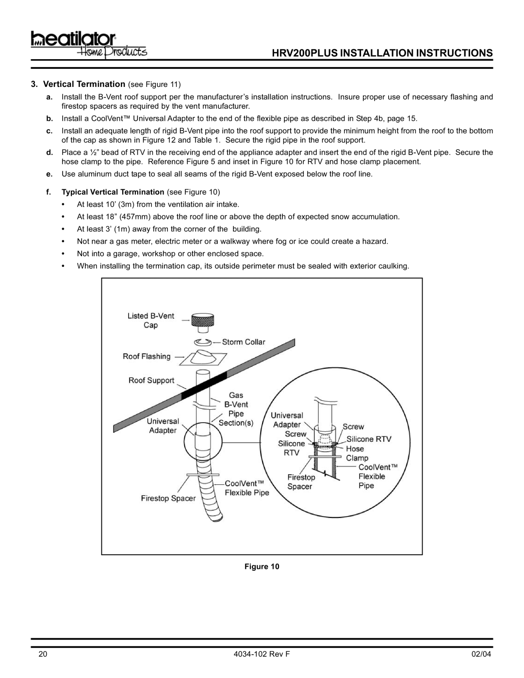 Hearth and Home Technologies HRV200PLUS manual Typical Vertical Termination see Figure 