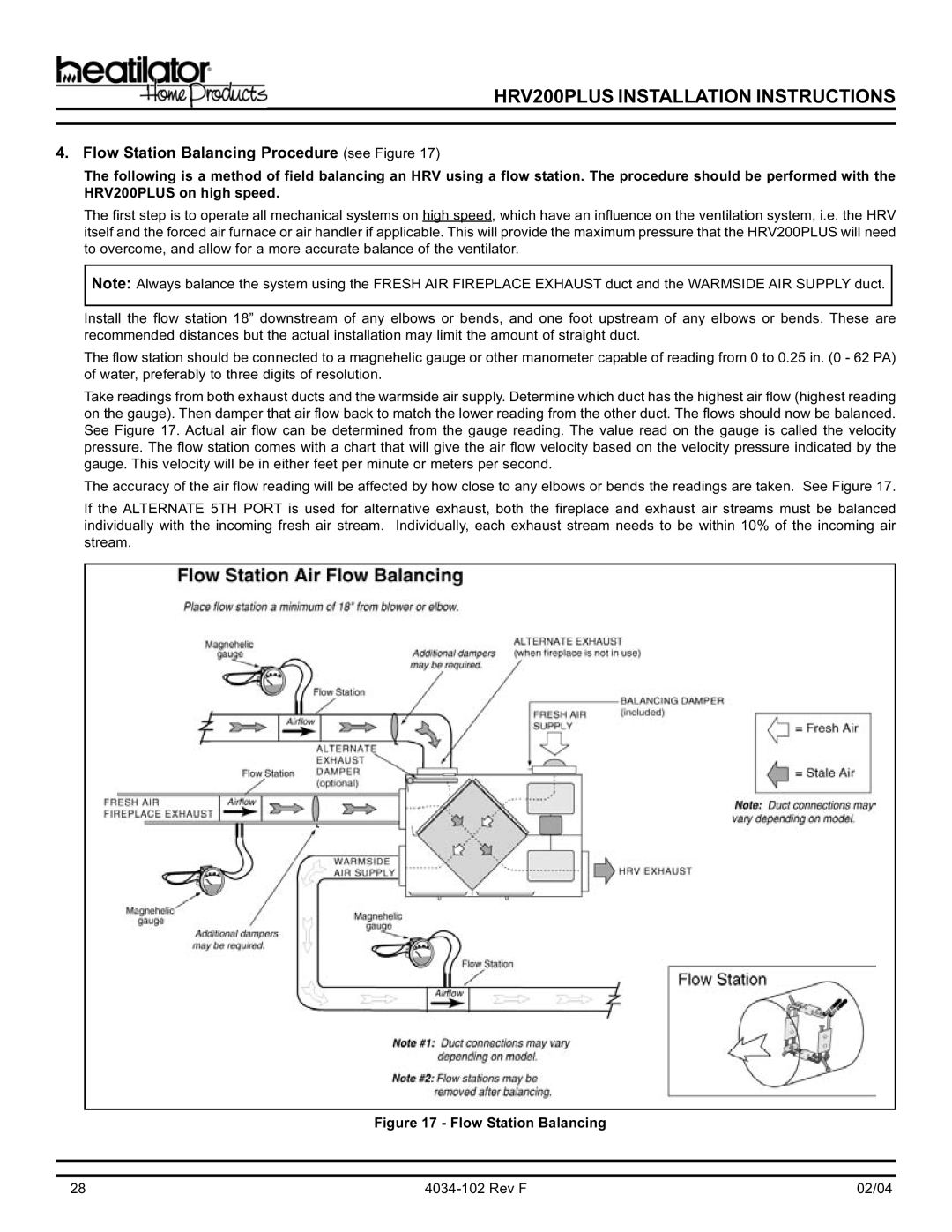 Hearth and Home Technologies HRV200PLUS manual Flow Station Balancing Procedure see Figure 