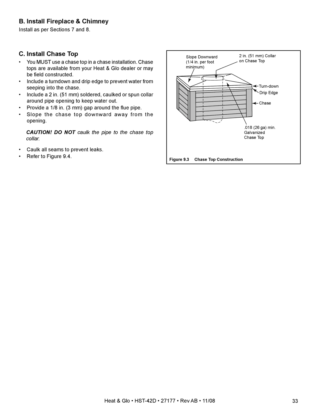 Hearth and Home Technologies HST-42D owner manual Install Fireplace & Chimney, Install Chase Top 