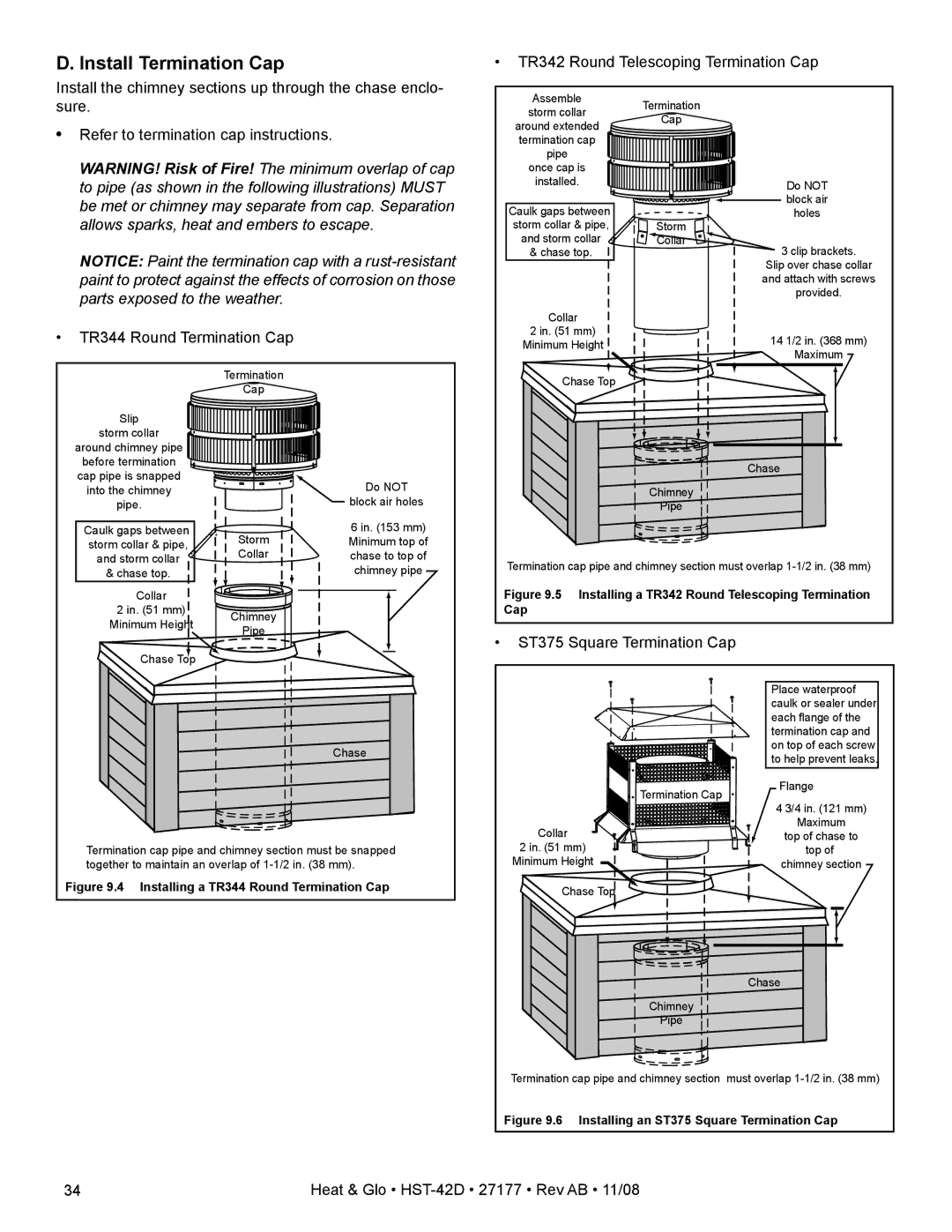 Hearth and Home Technologies HST-42D owner manual Install Termination Cap, ST375 Square Termination Cap 