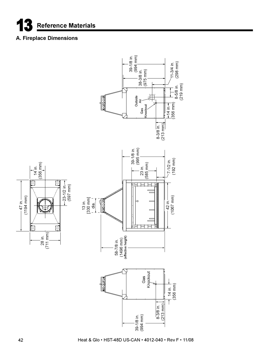 Hearth and Home Technologies Reference Materials, Fireplace Dimensions, Heat & Glo HST-48D US-CAN, Rev F 11/08 