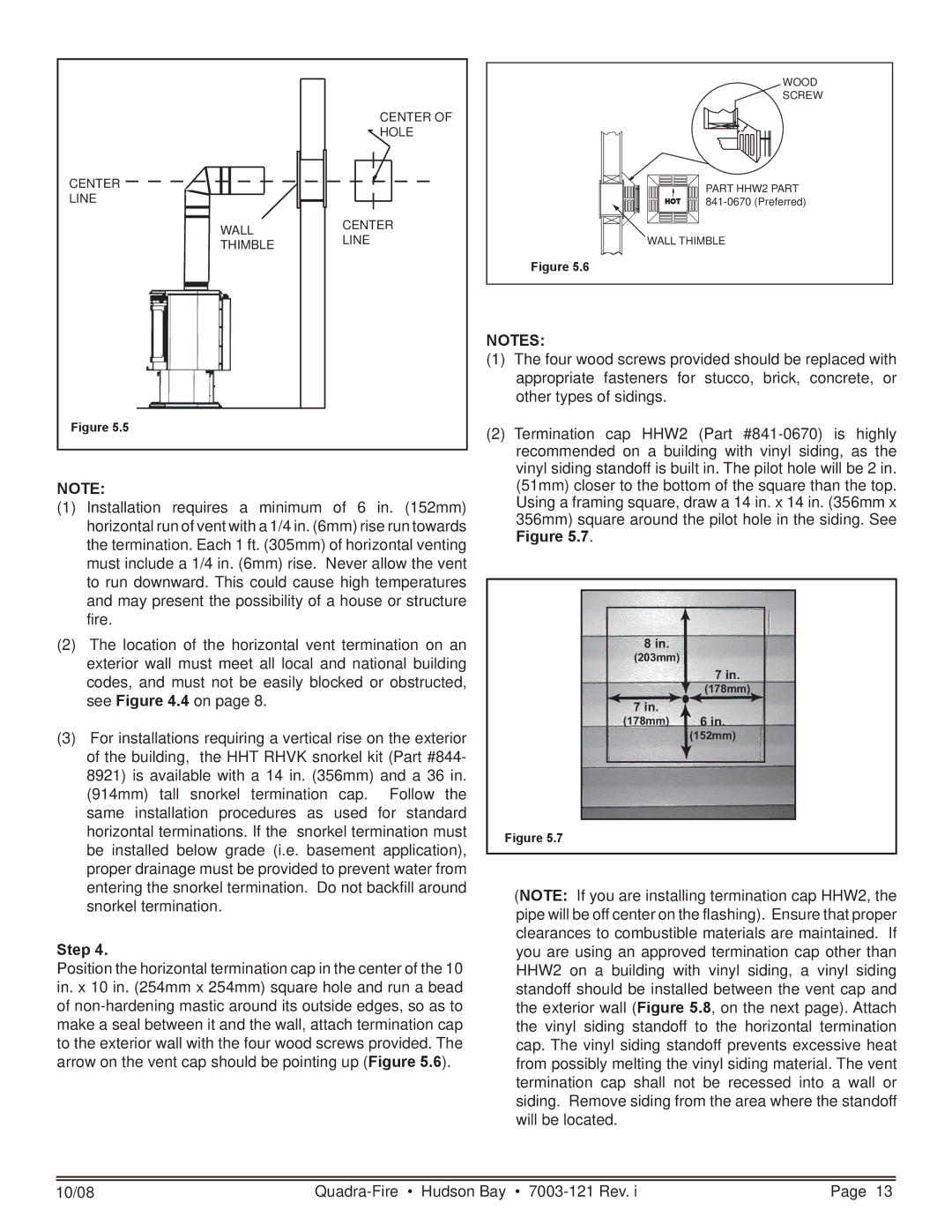 Hearth and Home Technologies HUDBAY-FS owner manual Center Hole Line Wallcenter Thimbleline 