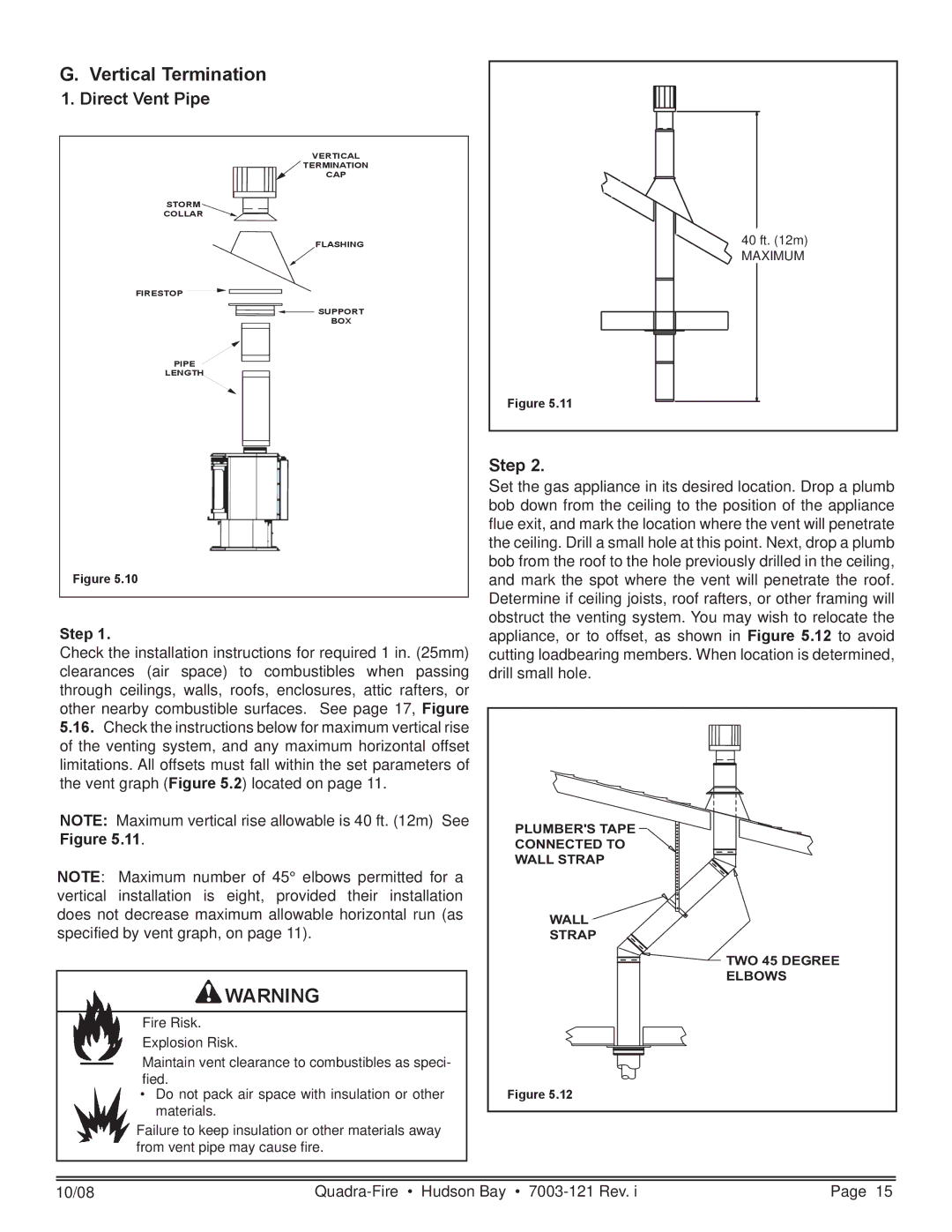 Hearth and Home Technologies HUDBAY-FS owner manual Vertical Termination, Direct Vent Pipe, Step 