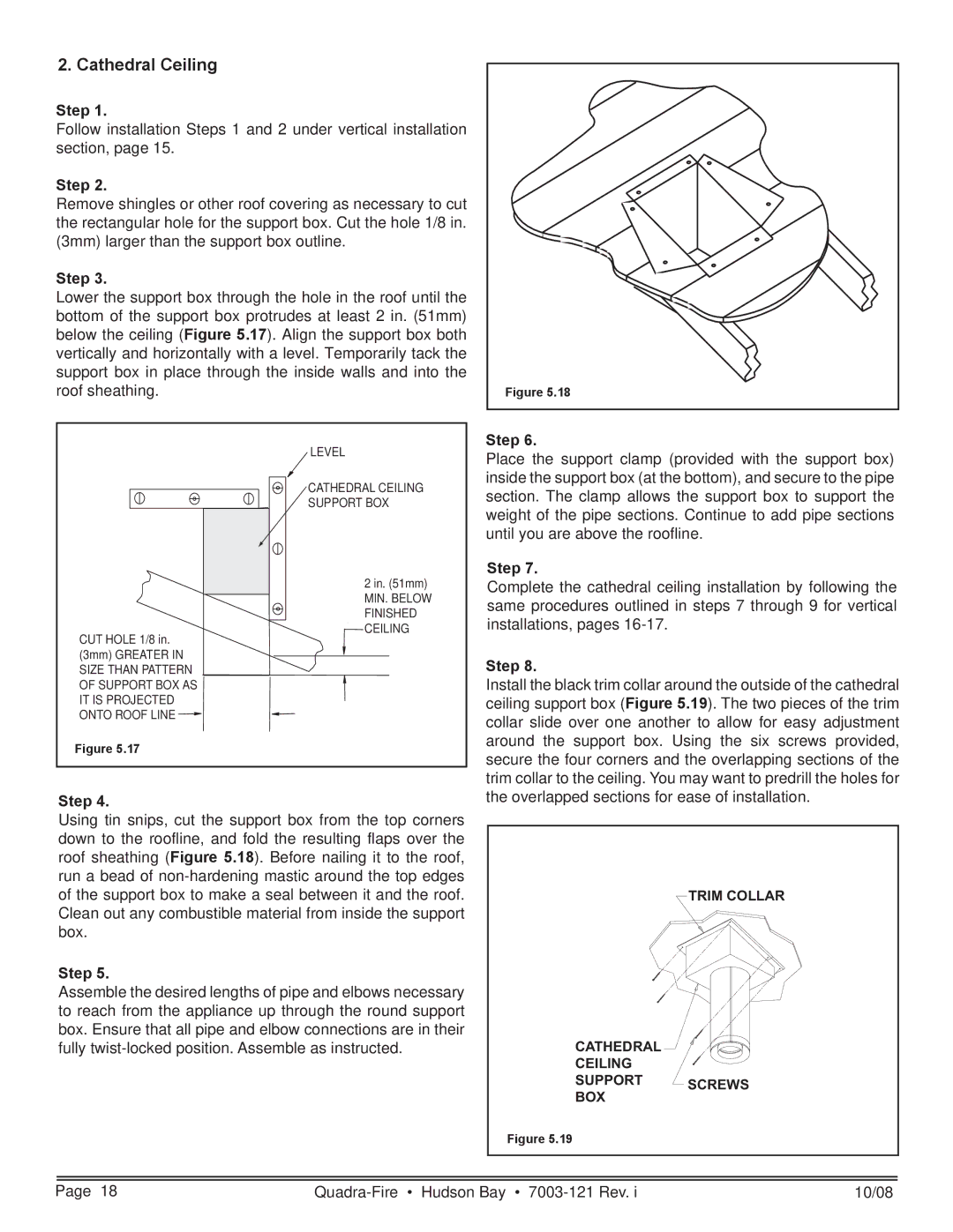 Hearth and Home Technologies HUDBAY-FS owner manual Cathedral Ceiling 