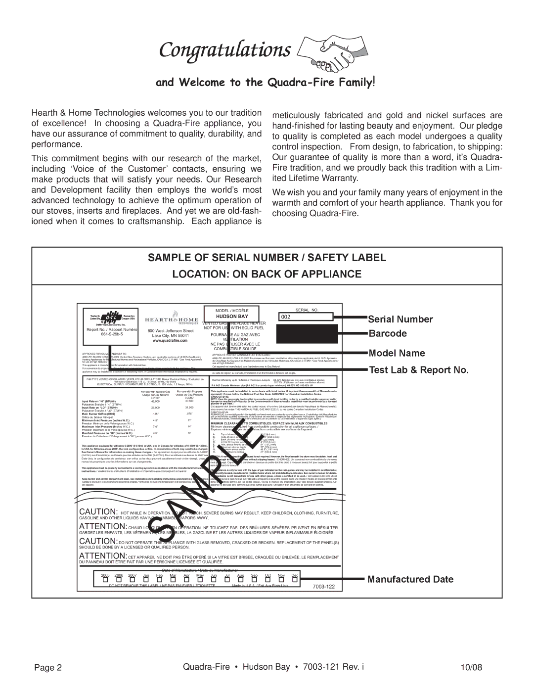 Hearth and Home Technologies HUDBAY-FS owner manual Welcome to the Quadra-Fire Family 