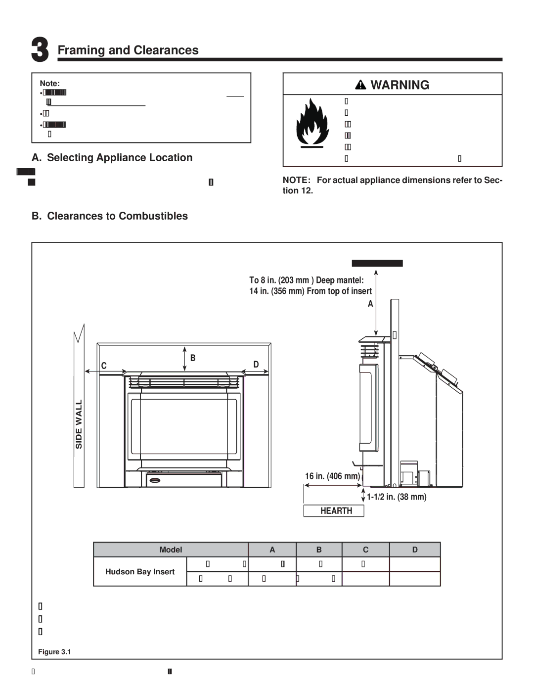 Hearth and Home Technologies HUDBAY-INS Framing and Clearances, Selecting Appliance Location, Clearances to Combustibles 