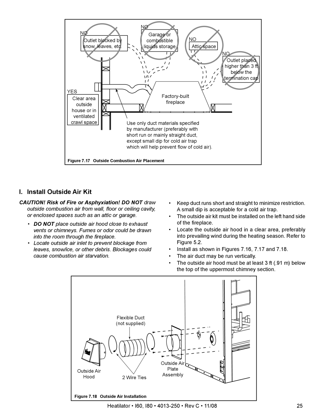 Hearth and Home Technologies I80, I60 owner manual Install Outside Air Kit, Yes 