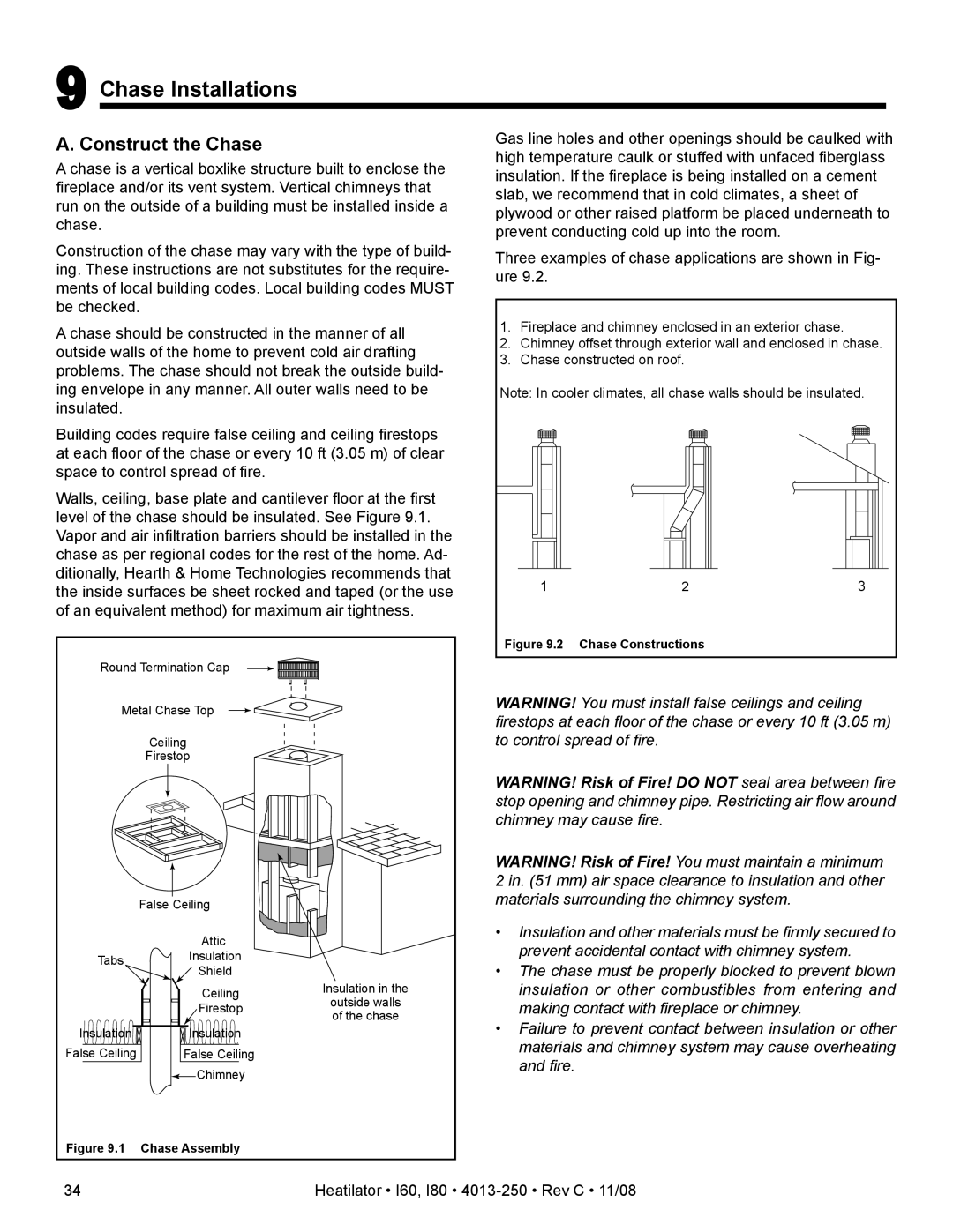 Hearth and Home Technologies I60, I80 owner manual Chase Installations, Construct the Chase 