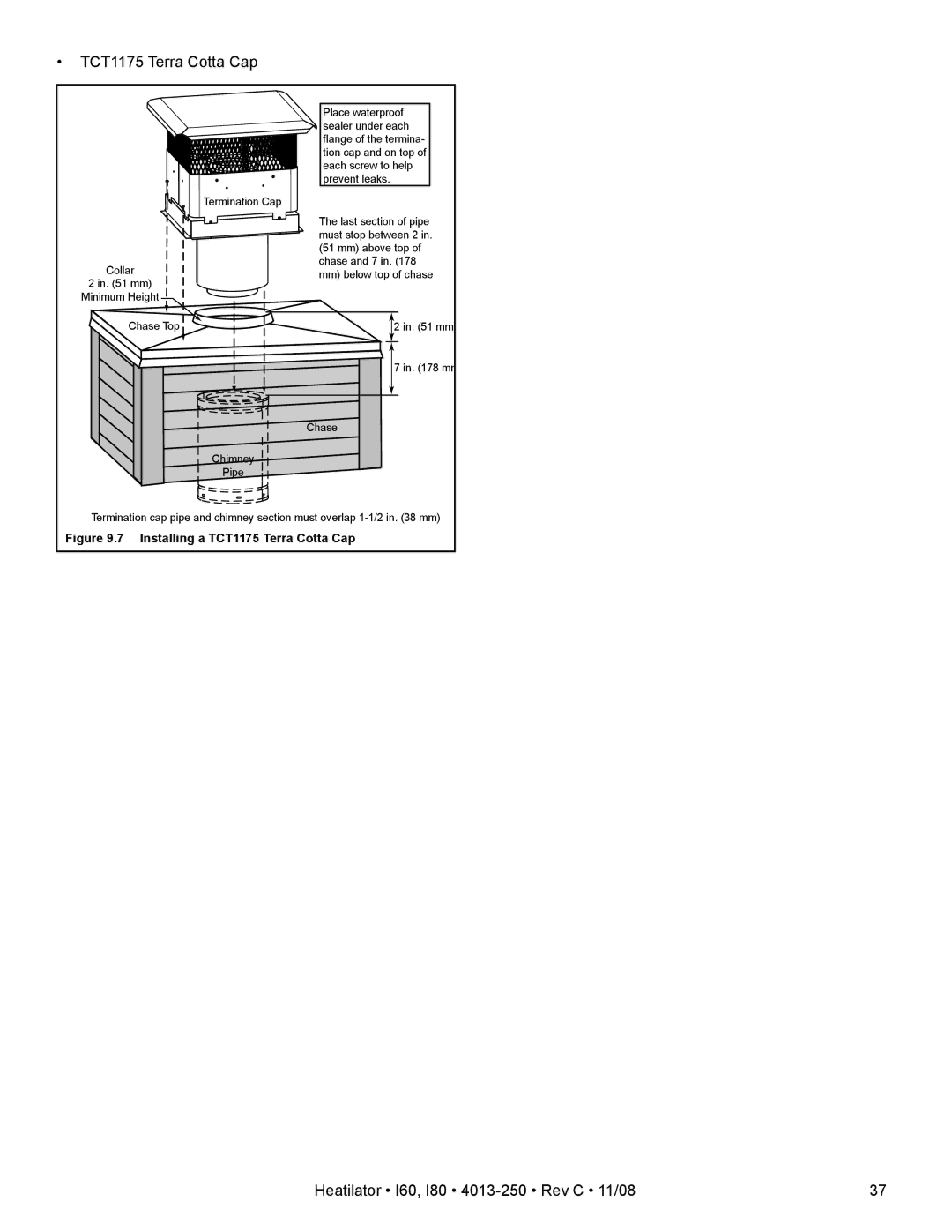 Hearth and Home Technologies I80, I60 owner manual TCT1175 Terra Cotta Cap 