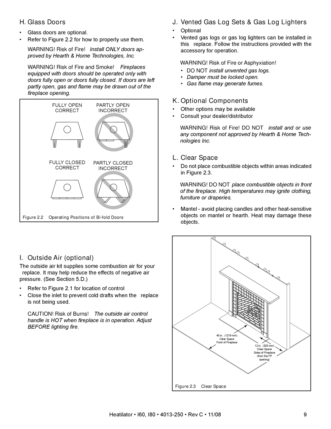 Hearth and Home Technologies I80 Glass Doors, Vented Gas Log Sets & Gas Log Lighters, Optional Components, Clear Space 