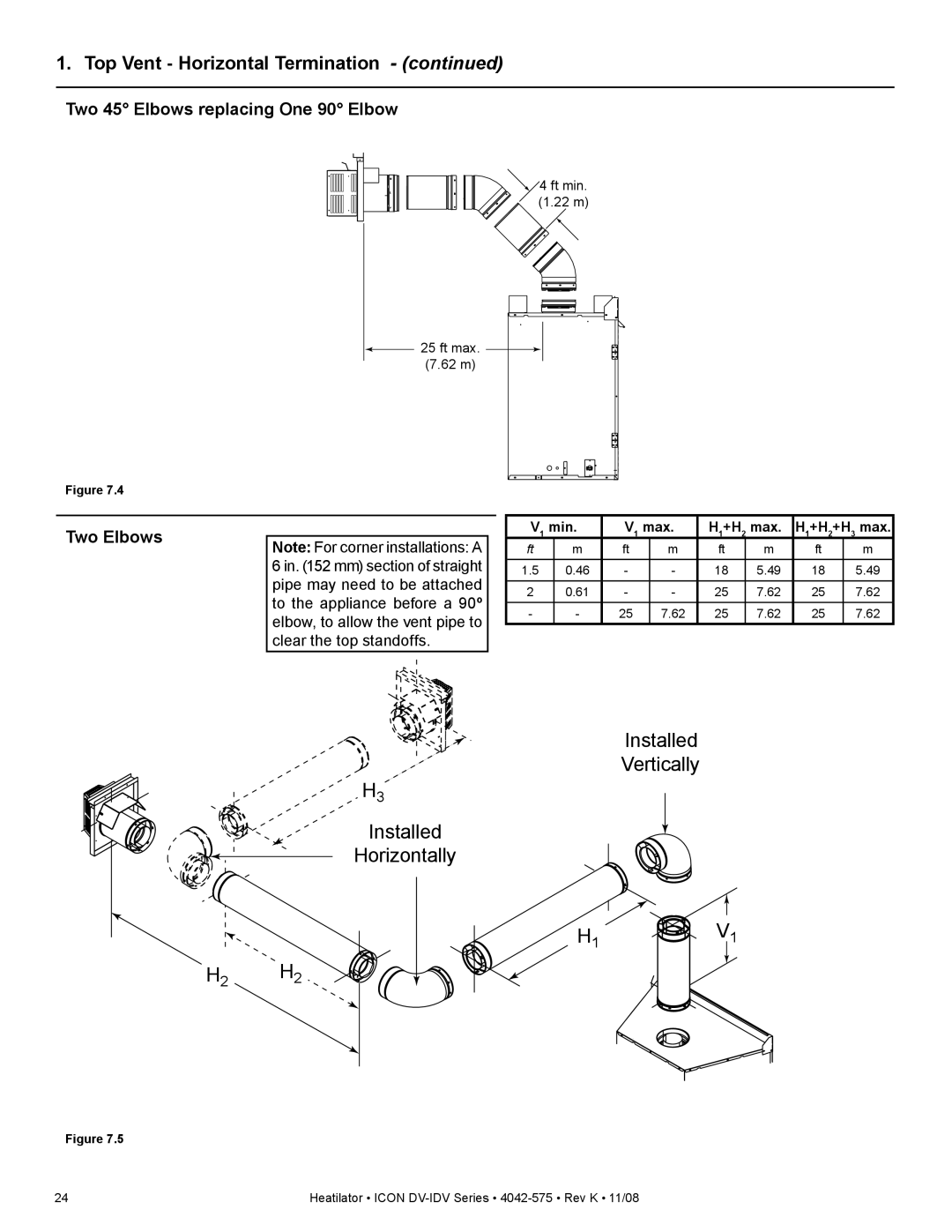 Hearth and Home Technologies IDV6247ILT, IDV6247IT, IDV6247IH, IDV4833ILT Two 45 Elbows replacing One 90 Elbow, Two Elbows 