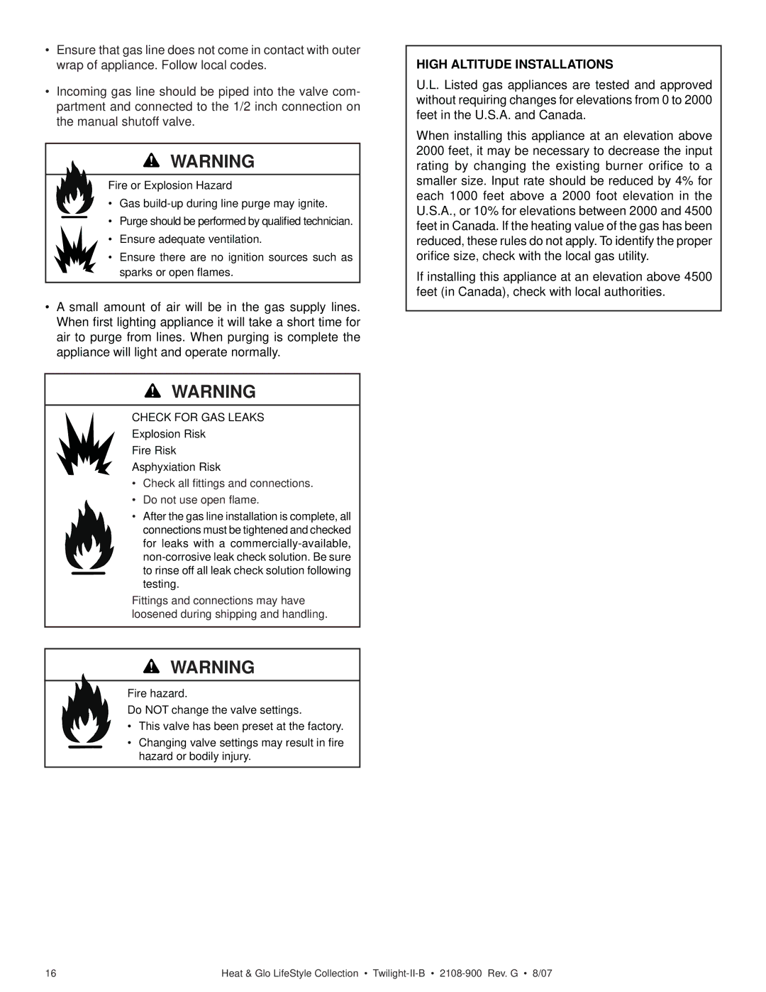 Hearth and Home Technologies II-B owner manual High Altitude Installations 