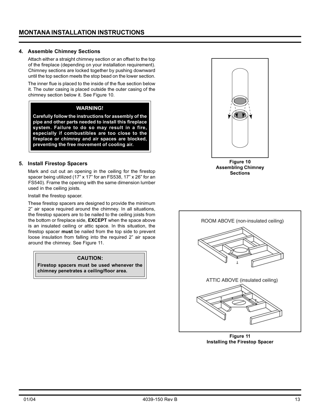 Hearth and Home Technologies Montana-42, Montana-36 Assemble Chimney Sections, Install Firestop Spacers 