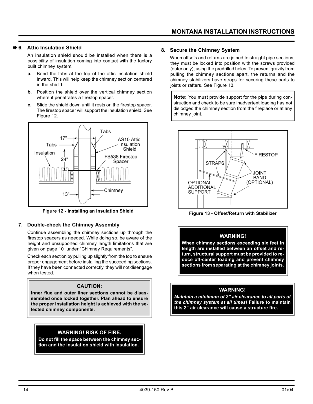 Hearth and Home Technologies Montana-36, Montana-42 ∅ 6. Attic Insulation Shield, Double-check the Chimney Assembly 