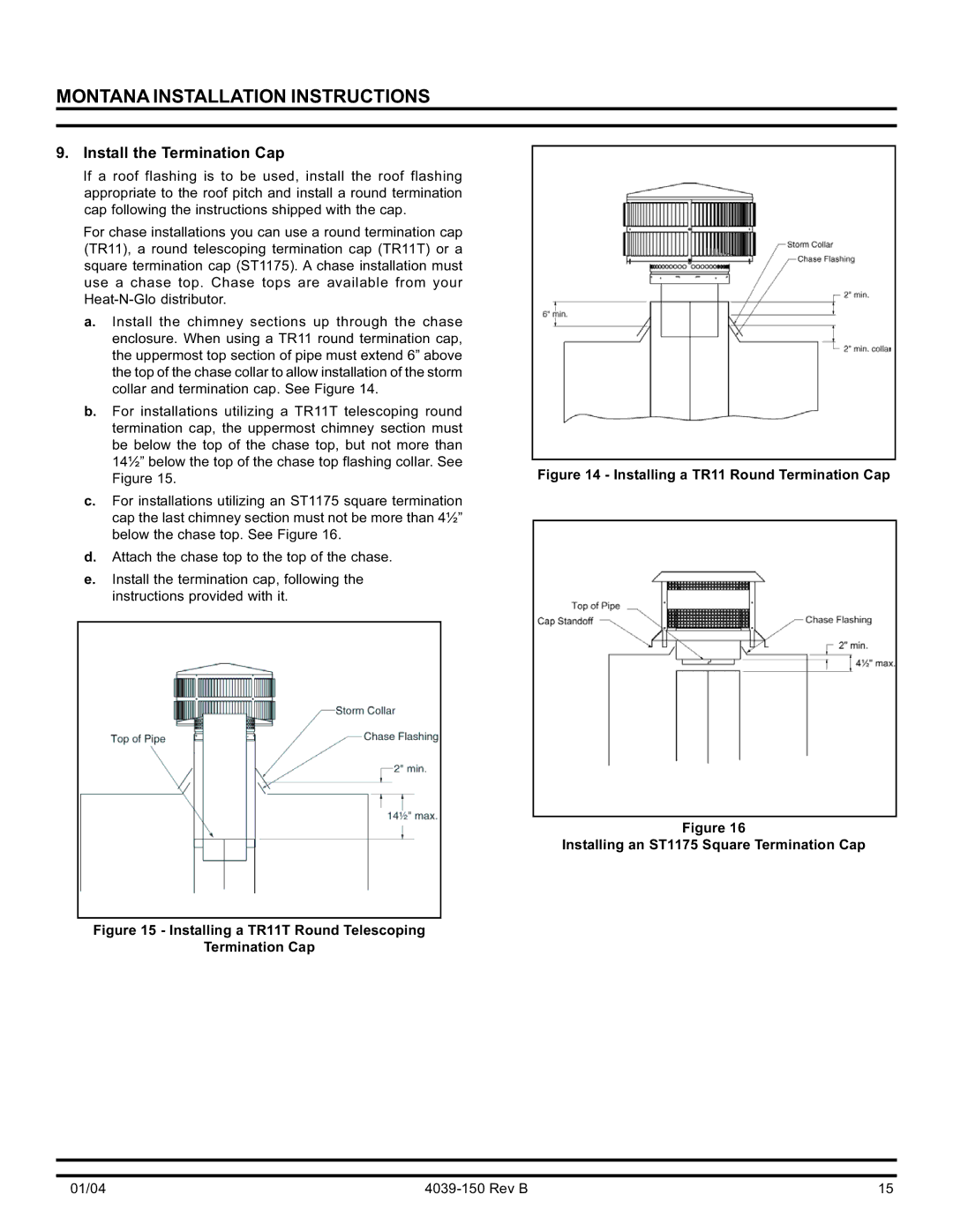 Hearth and Home Technologies Montana-42 Install the Termination Cap, Installing a TR11T Round Telescoping Termination Cap 