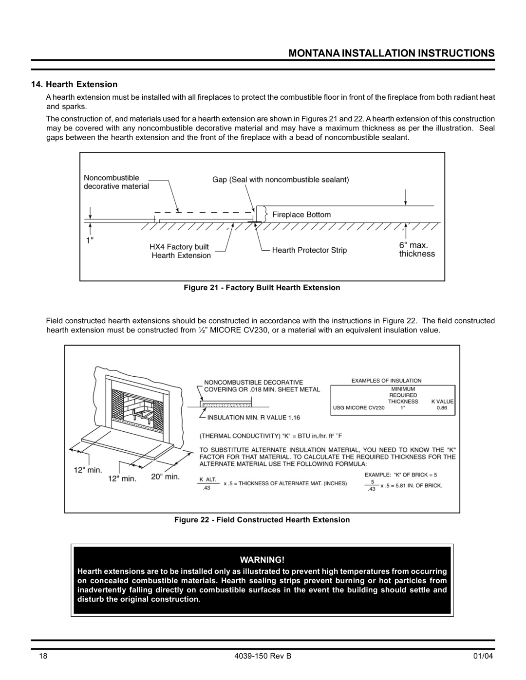 Hearth and Home Technologies Montana-36, Montana-42 operating instructions Factory Built Hearth Extension 