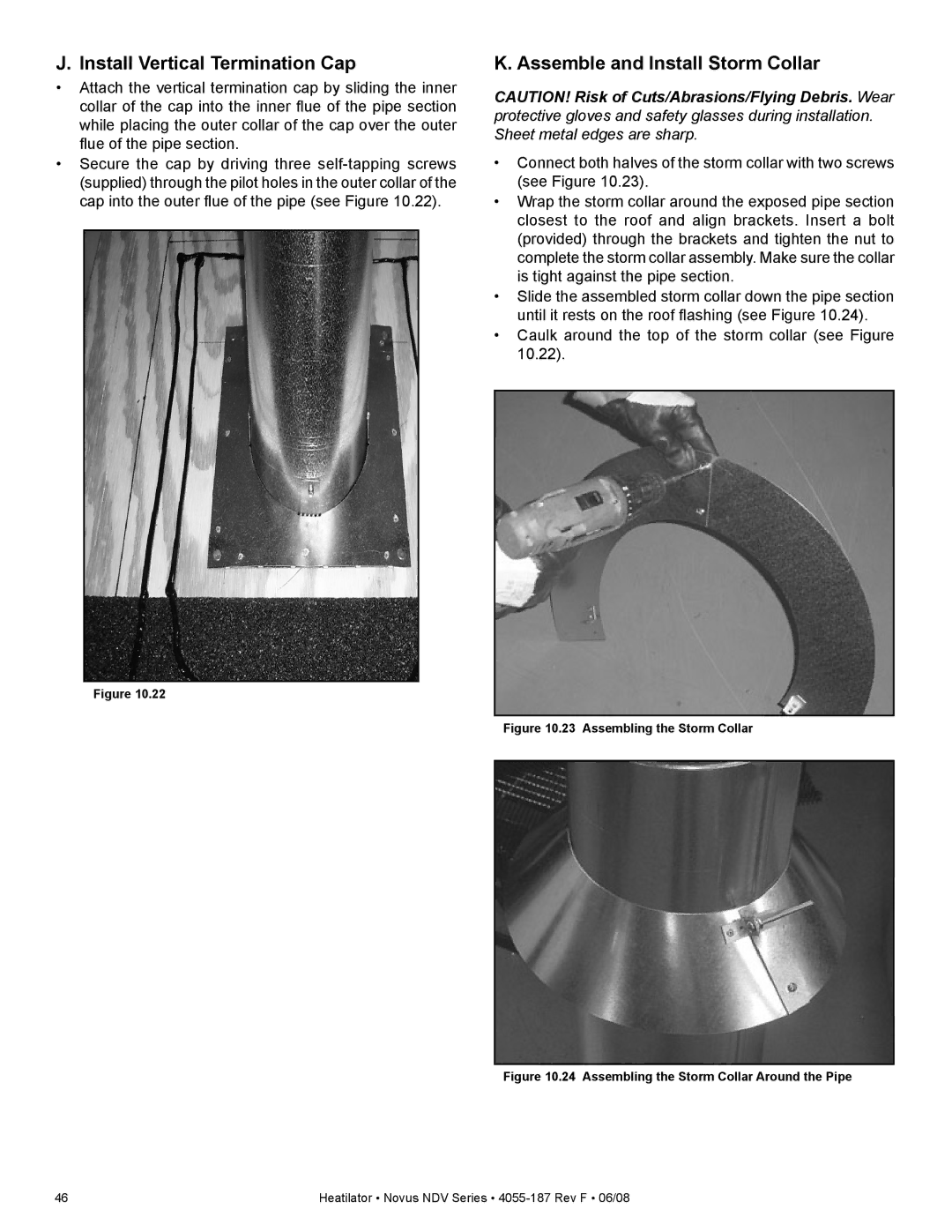 Hearth and Home Technologies NDV4236IL, NDV3630 Install Vertical Termination Cap, Assemble and Install Storm Collar 