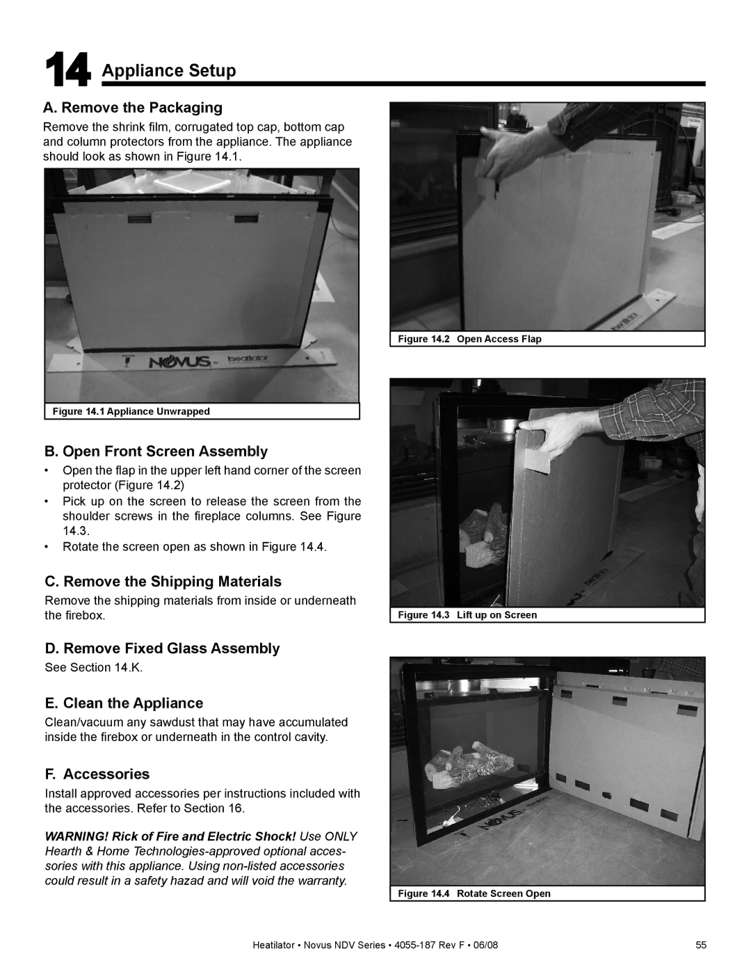 Hearth and Home Technologies NDV4842L, NDV4236IL, NDV3933L, NDV4842IL, NDV4236L, NDV3933I, NDV3630L Appliance Setup 