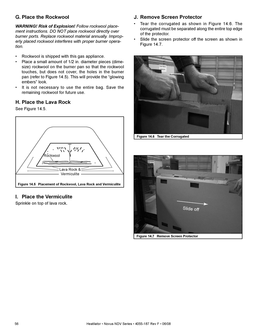 Hearth and Home Technologies NDV4236L, NDV4236IL, NDV3630 Place the Rockwool, Place the Lava Rock, Place the Vermiculite 