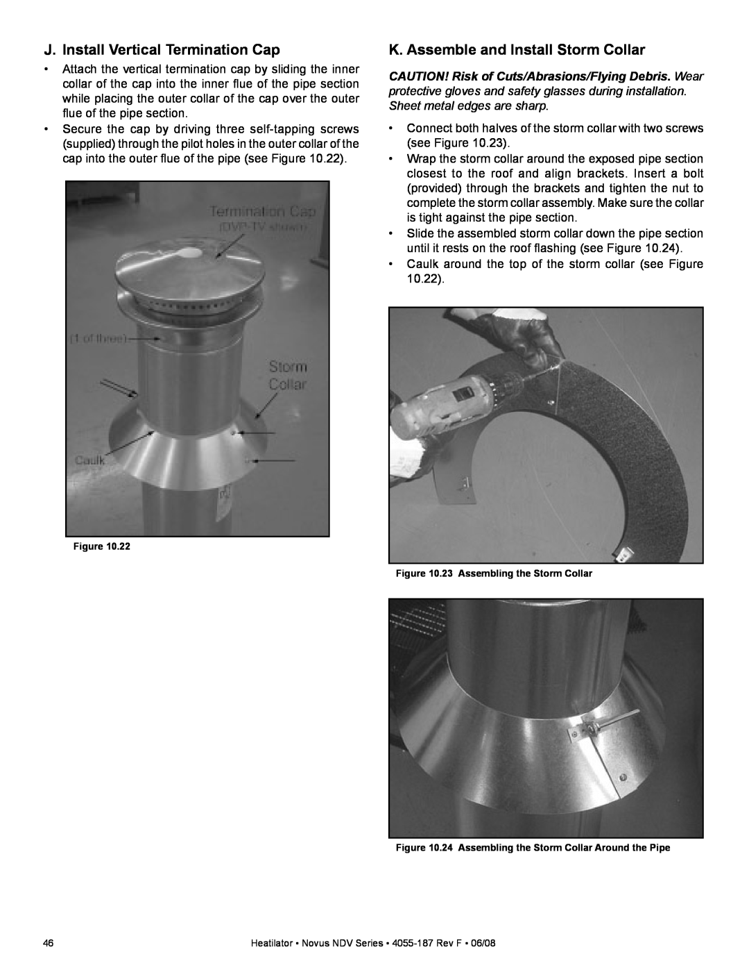 Hearth and Home Technologies NDV4236IL J. Install Vertical Termination Cap, K. Assemble and Install Storm Collar 