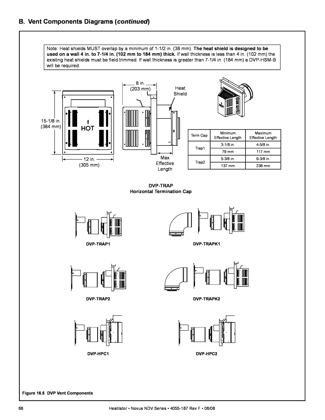 Hearth and Home Technologies NDV4842I, NDV4236IL, NDV3630 B. Vent Components Diagrams continued, 12 in, 305 mm, Effective 