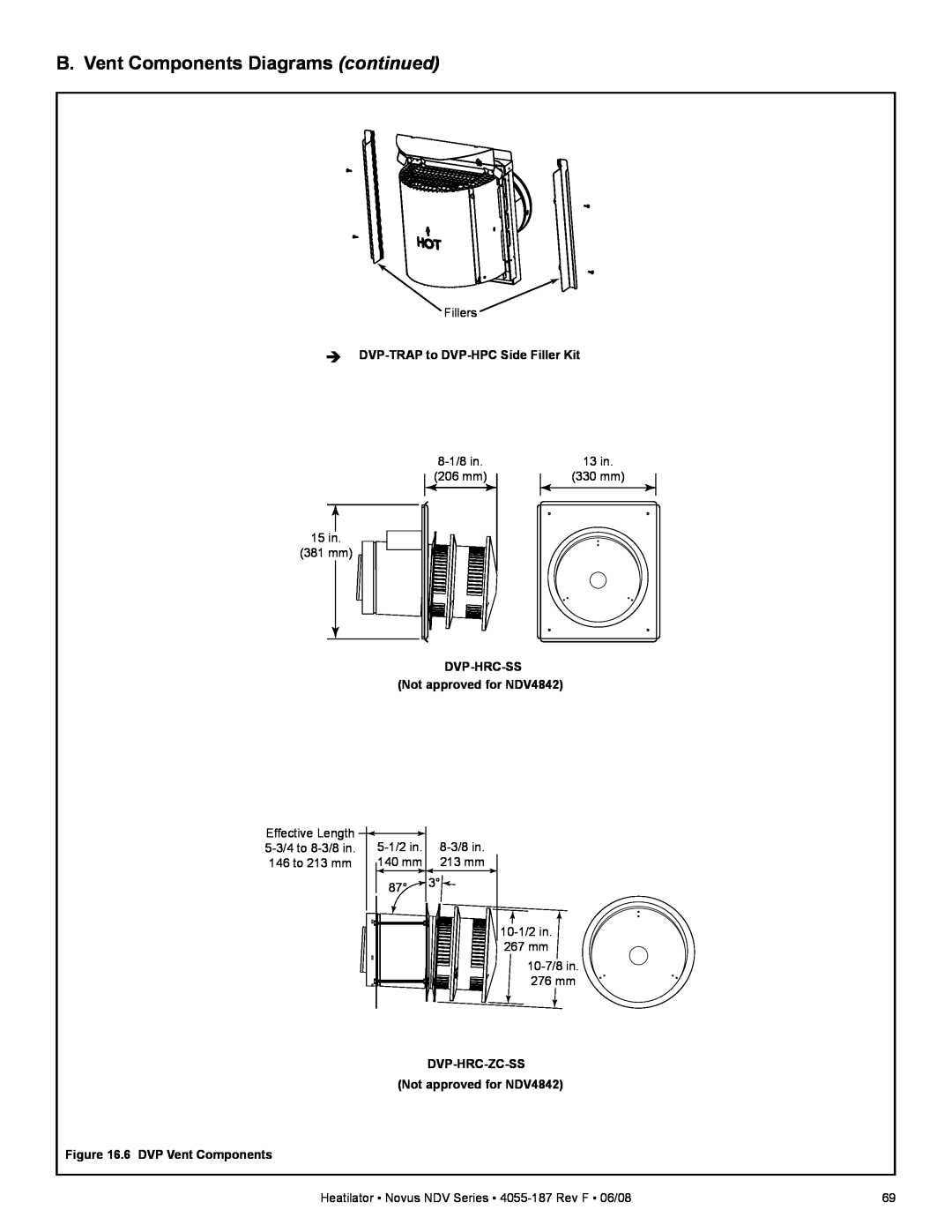 Hearth and Home Technologies NDV3933, NDV3630 B. Vent Components Diagrams continued, Î DVP-TRAP to DVP-HPC Side Filler Kit 