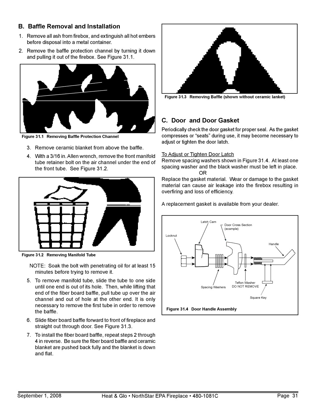 Hearth and Home Technologies NorthStar-NT, NorthStar-GT, NorthStar-BK Baffle Removal and Installation, Door and Door Gasket 