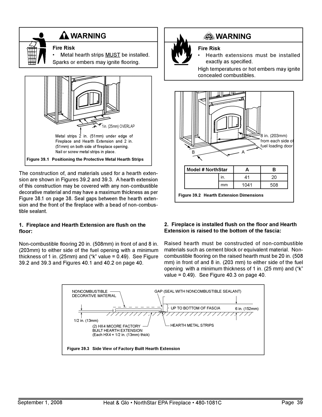 Hearth and Home Technologies NorthStar-GT, NorthStar-NT Model # NorthStar, Positioning the Protective Metal Hearth Strips 