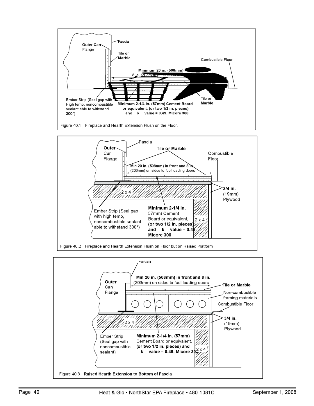 Hearth and Home Technologies NorthStar-NT, NorthStar-GT Fascia Outer Tile or Marble Combustible Can Flange Floor 