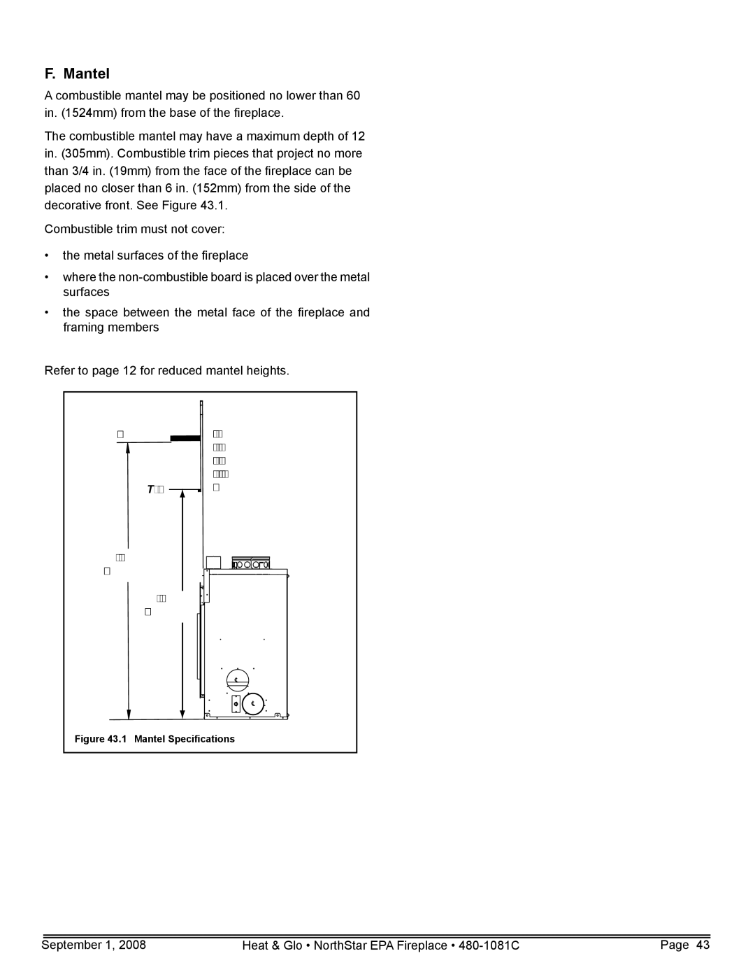 Hearth and Home Technologies NorthStar-NT, NorthStar-GT, NorthStar-BK owner manual Mantel Specifications 